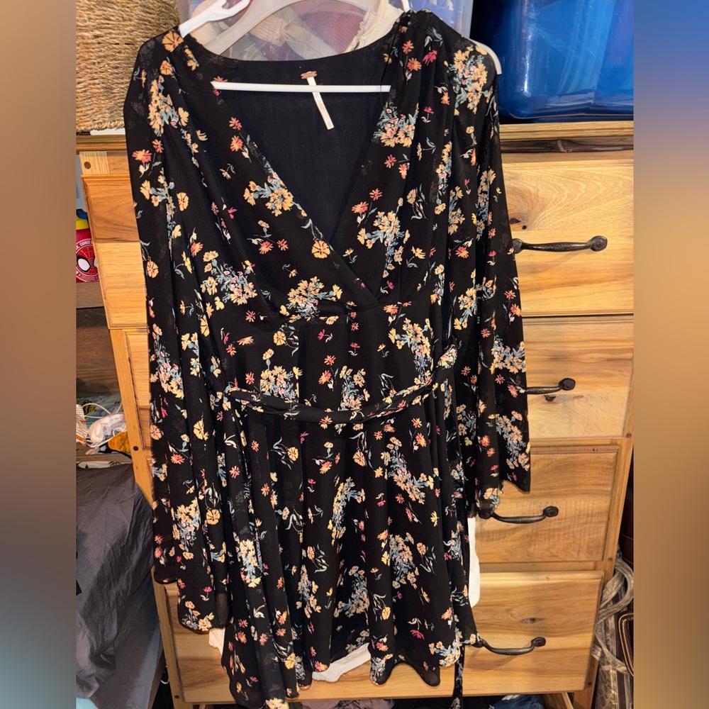 Free People Black Floral Long Sleeve Dress